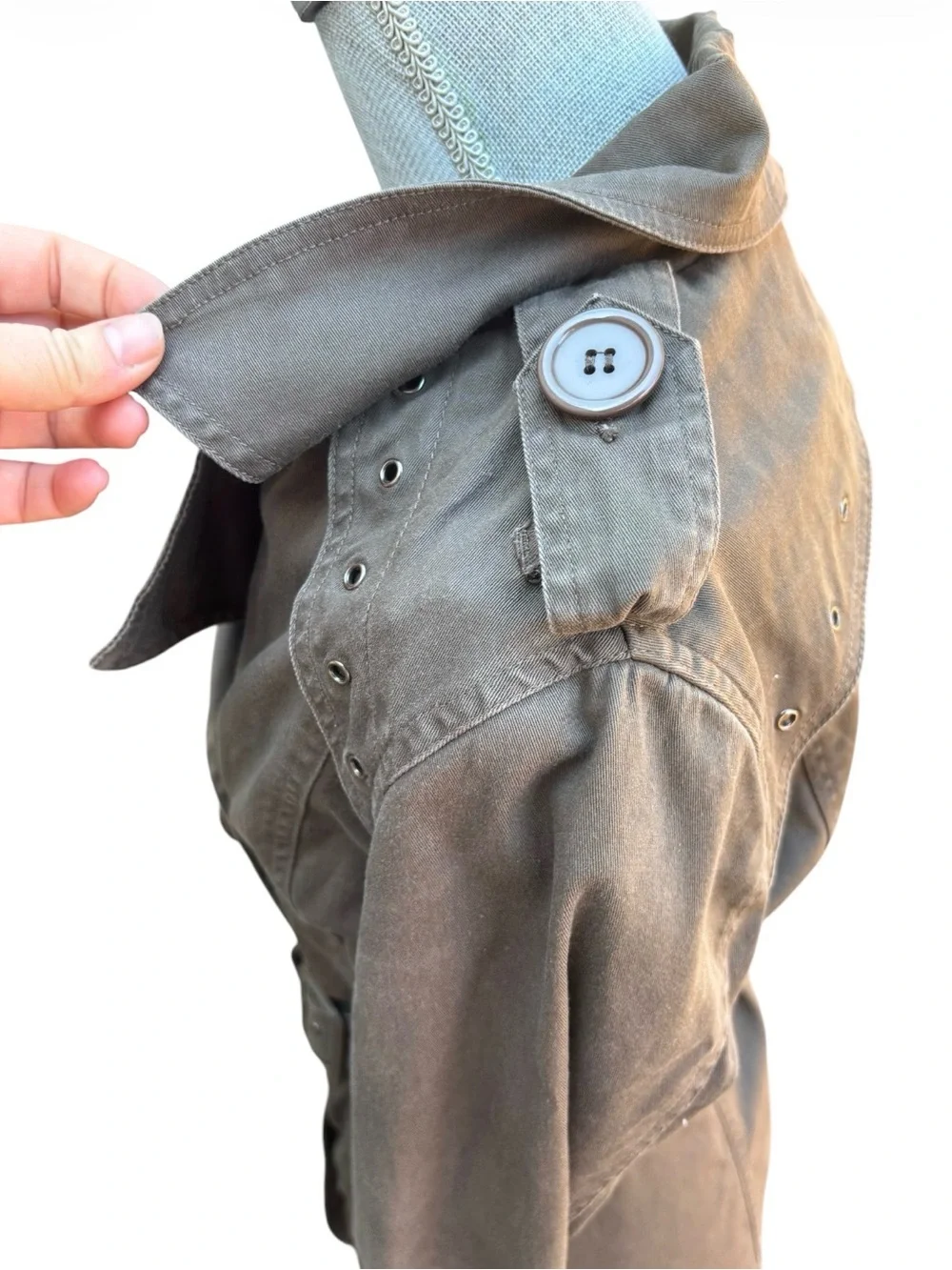 Prisca One Olive Green Cotton Blend Short Trench Coat Utility Grunge Neutral